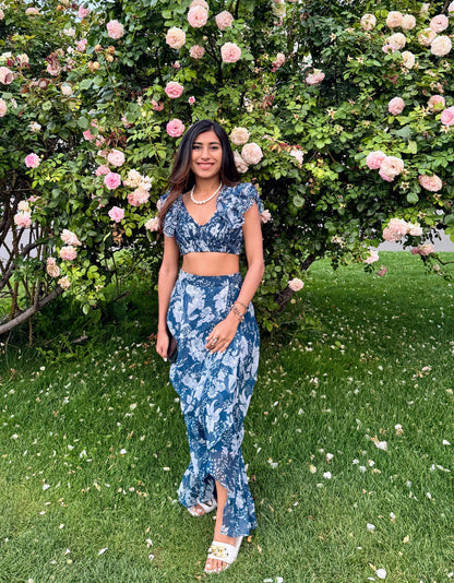 Oceanic floral draped co-ord set