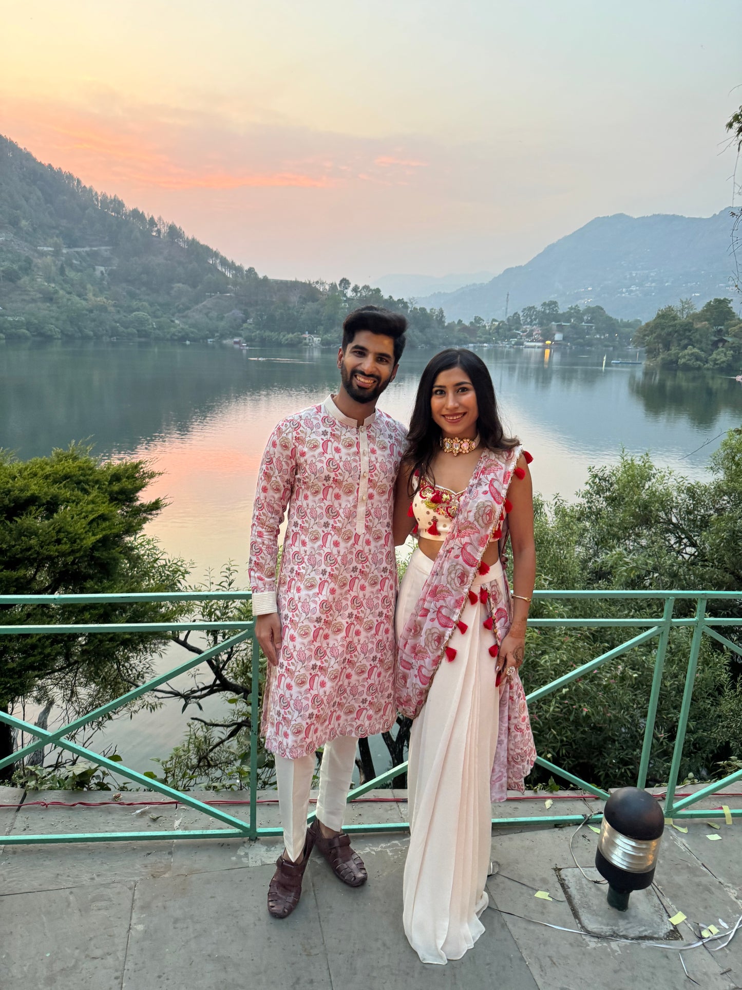 Printed tasels red and ivory pre-draped saree