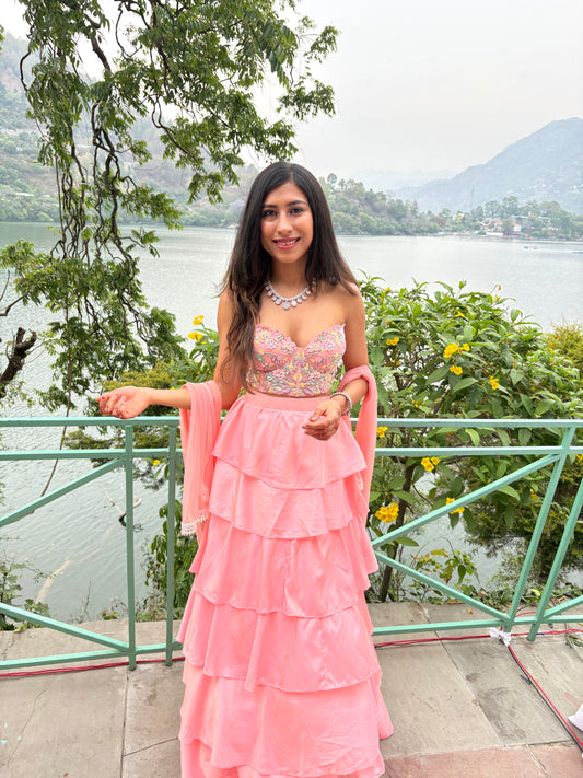 Peach floral corset skirt set