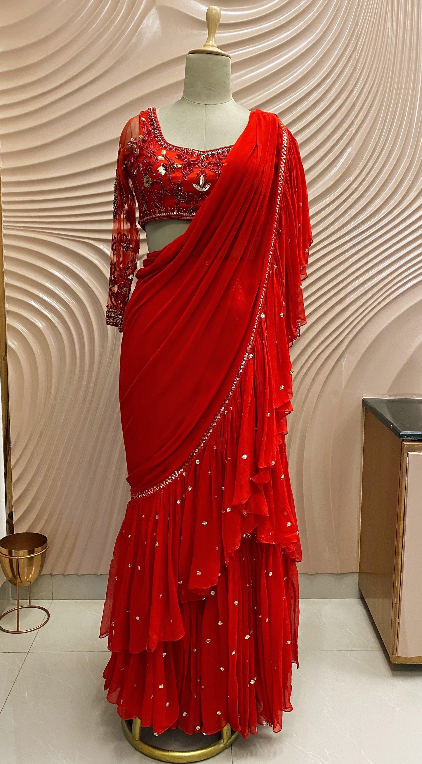 A crimson red concept saree - Nishi Madaan Label