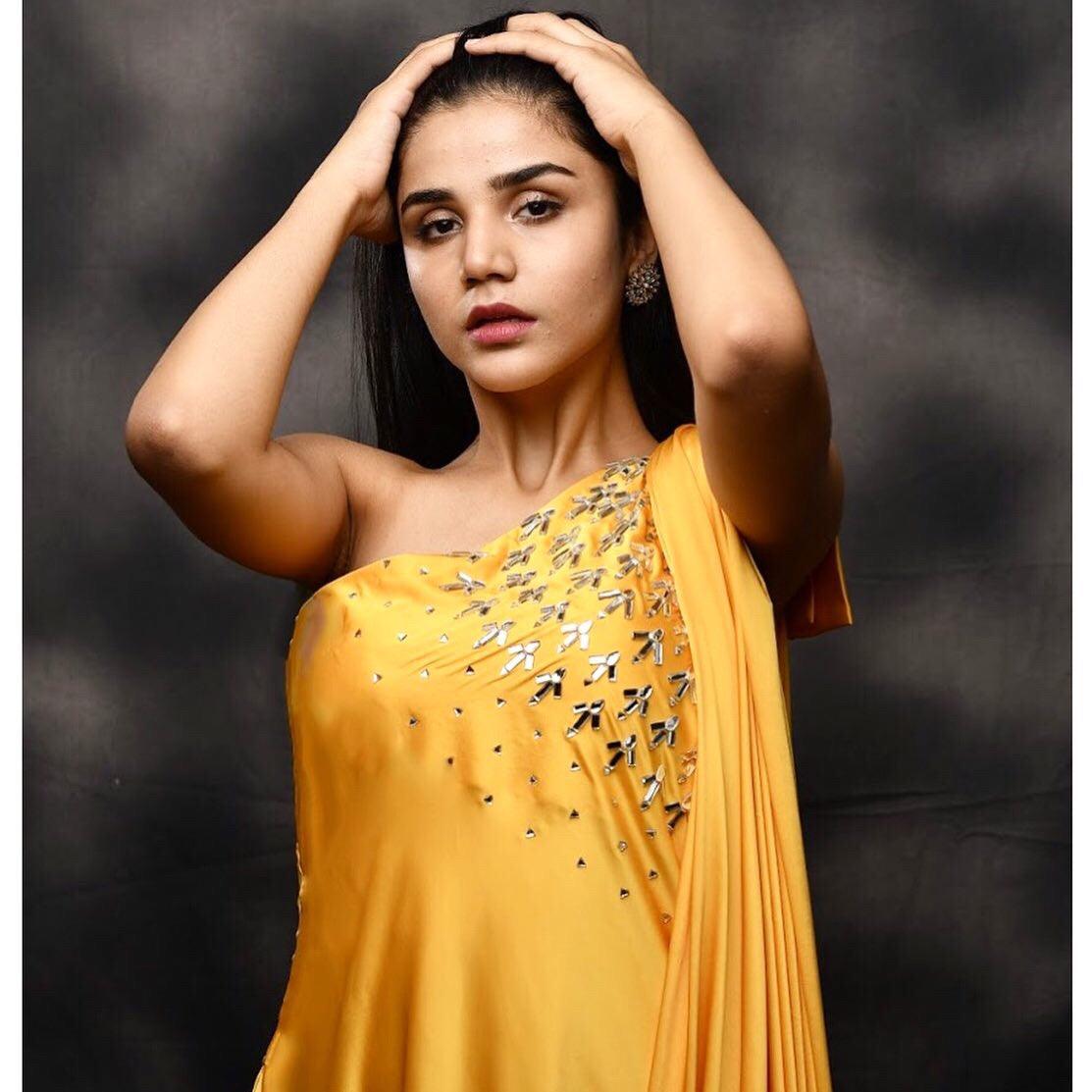 Electric yellow embellished gown with front drape - Nishi Madaan Label