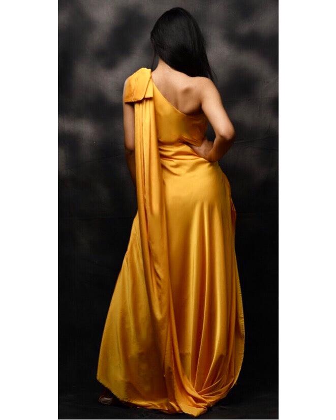 Electric yellow embellished gown with front drape - Nishi Madaan Label