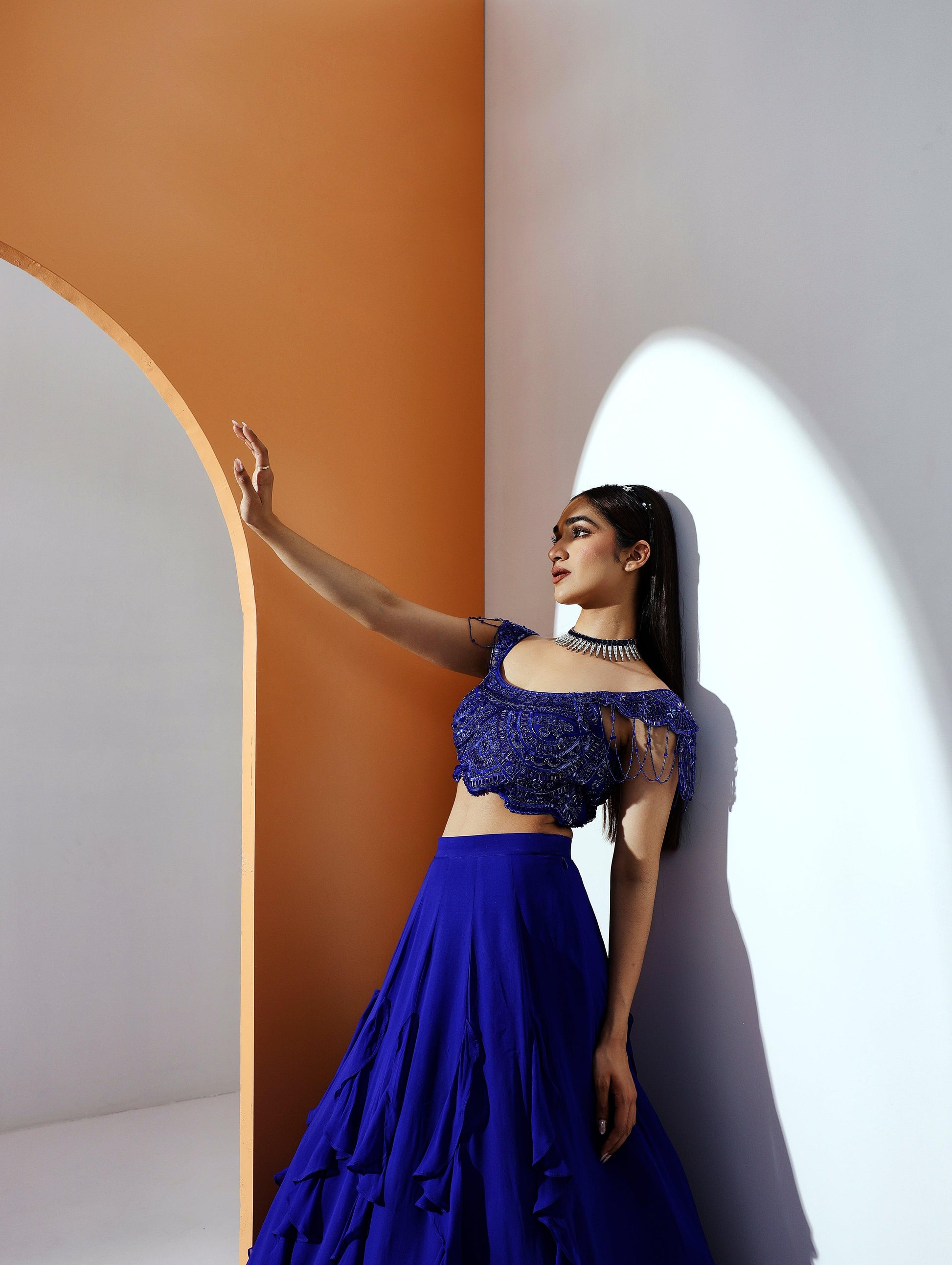 Ella Lehenga set in Royal blue - Nishi Madaan Label