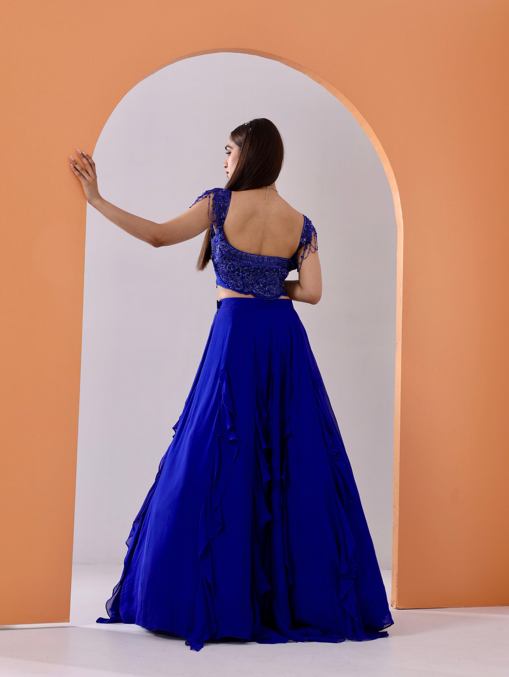 Ella Lehenga set in Royal blue - Nishi Madaan Label