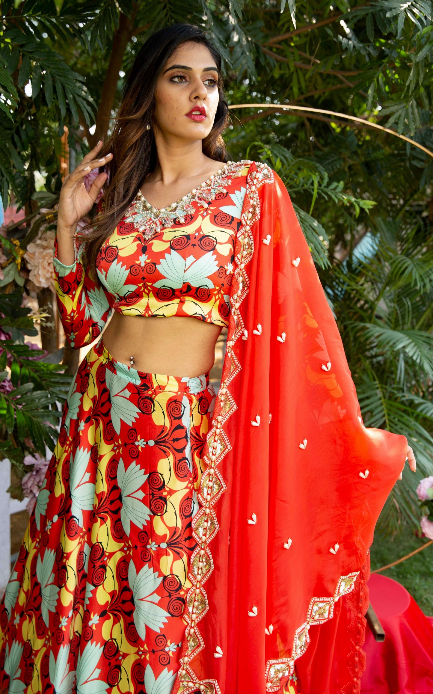 'Its a print party' indo-western lehenga with an entirely embellished dupatta. - Nishi Madaan Label