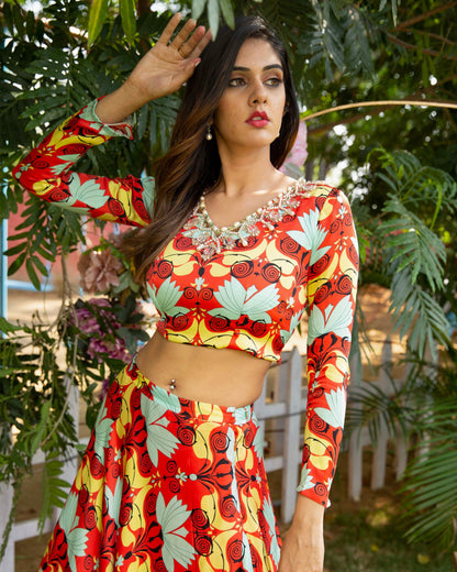'Its a print party' indo-western lehenga with an entirely embellished dupatta. - Nishi Madaan Label
