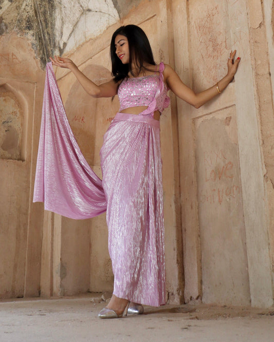 Lavender pre-draped saree with embelished blouse - Nishi Madaan Label