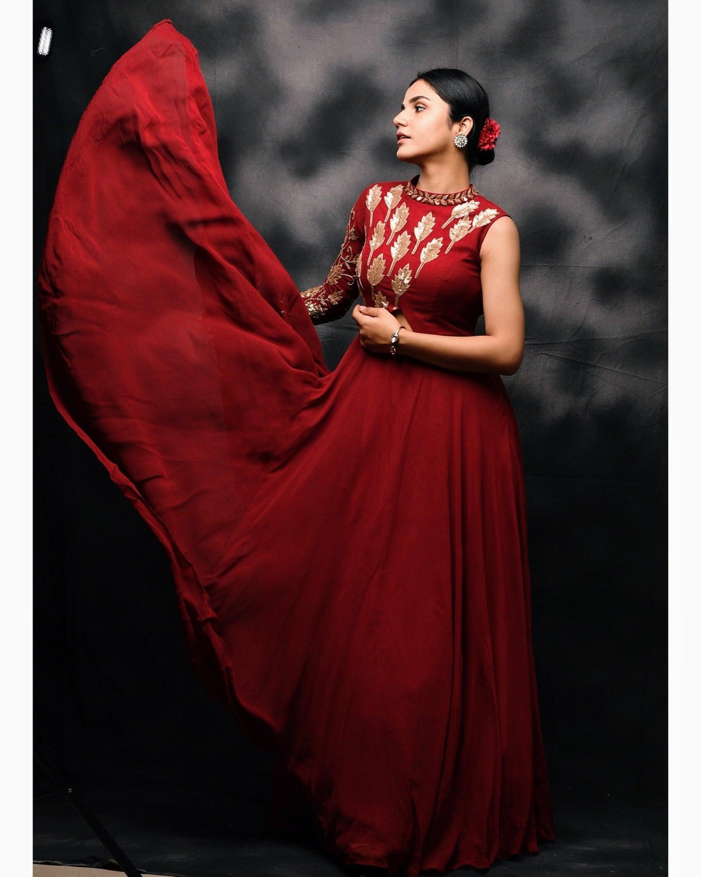 Maroon asymmetrical anarkali gown - Nishi Madaan Label