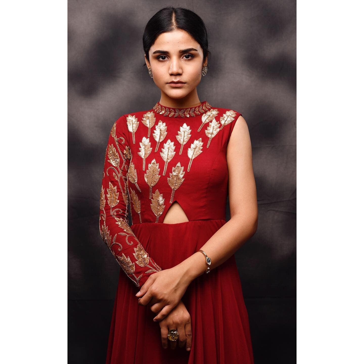 Maroon asymmetrical anarkali gown - Nishi Madaan Label