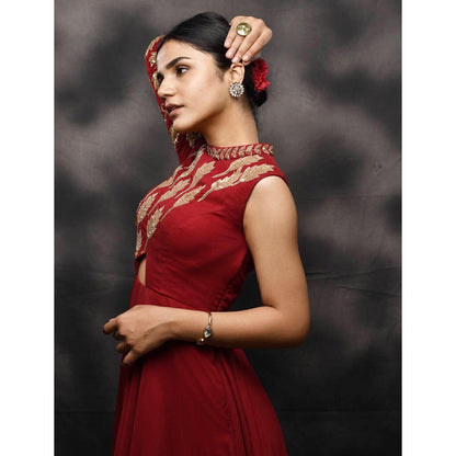 Maroon asymmetrical anarkali gown - Nishi Madaan Label