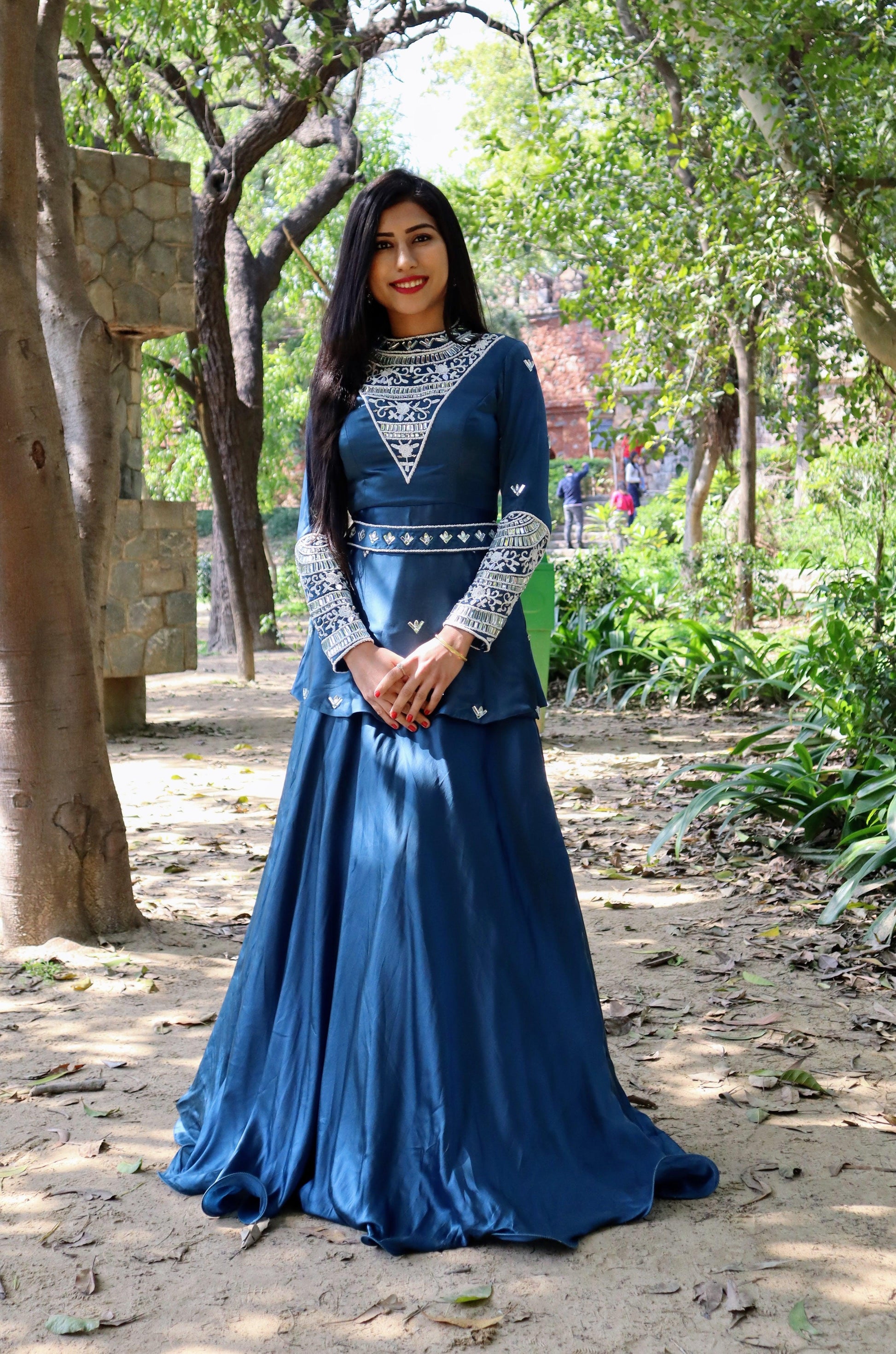 Navy blue peplum top and skirt set Extra small Navy blue