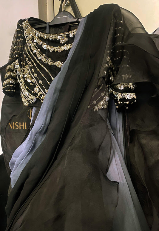 Pearl embellished concept ruffled saree - Nishi Madaan Label