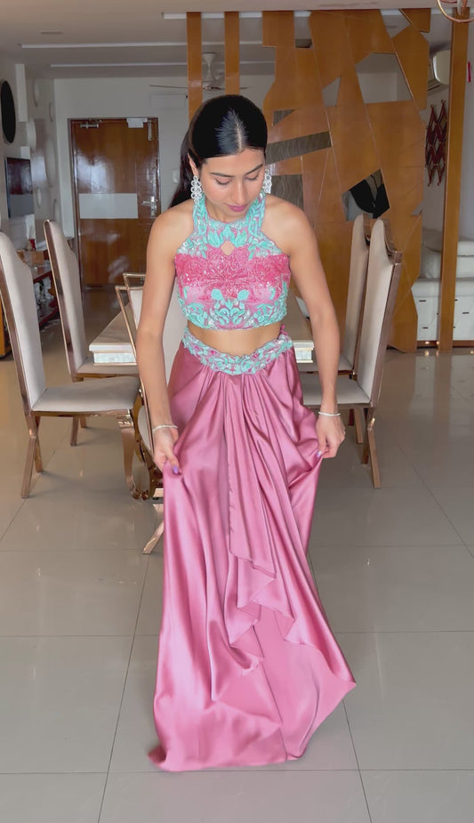 Sage and coral draped set