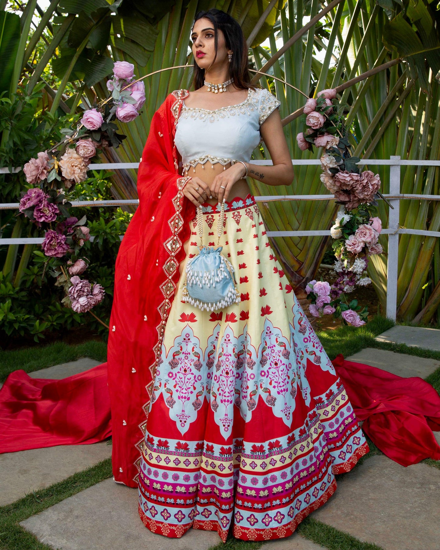 Printed lehanga set with an embellished blouse and dupatta - Nishi Madaan Label