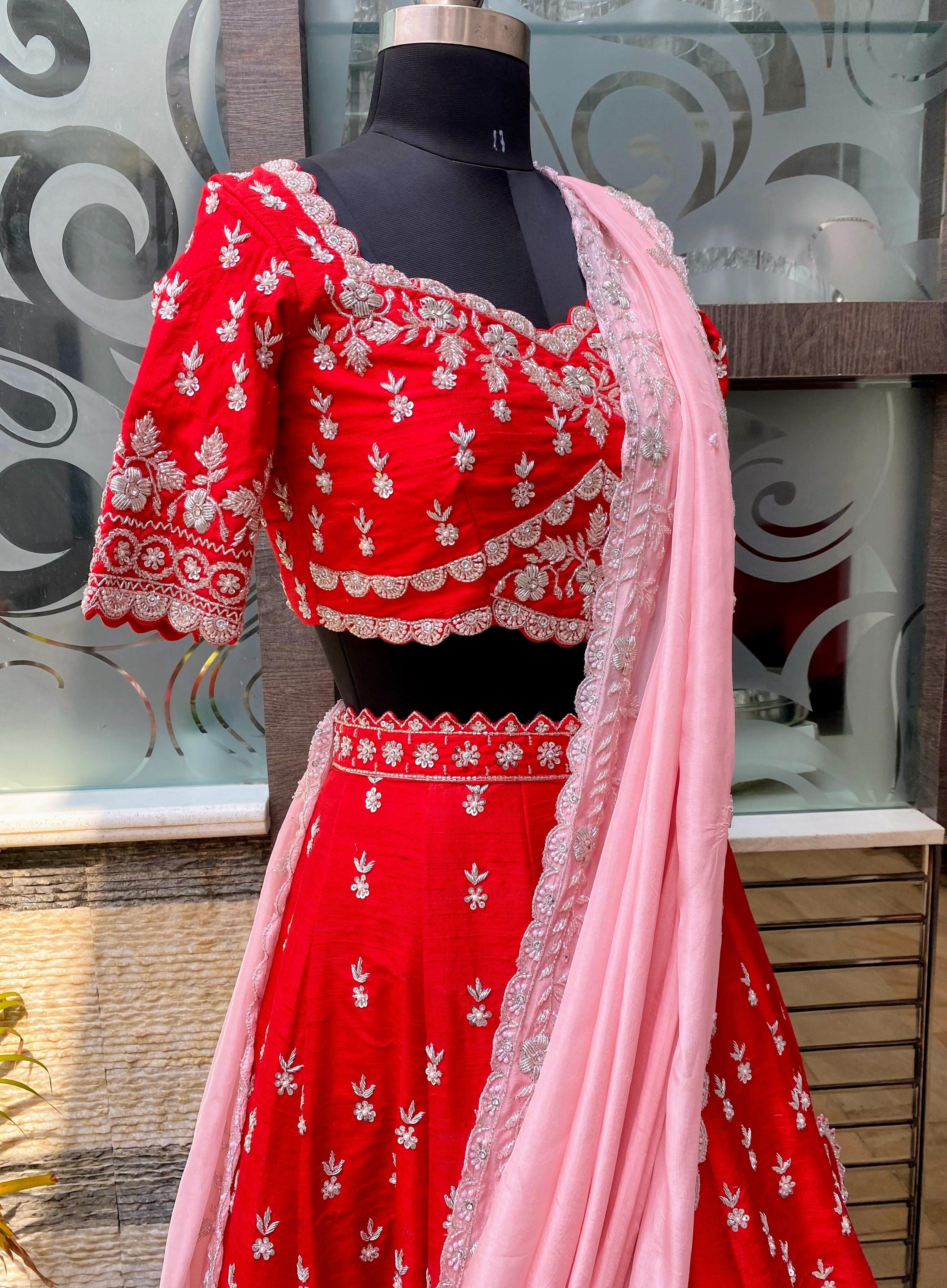 Red bridal lehenga on sale with pink dupatta