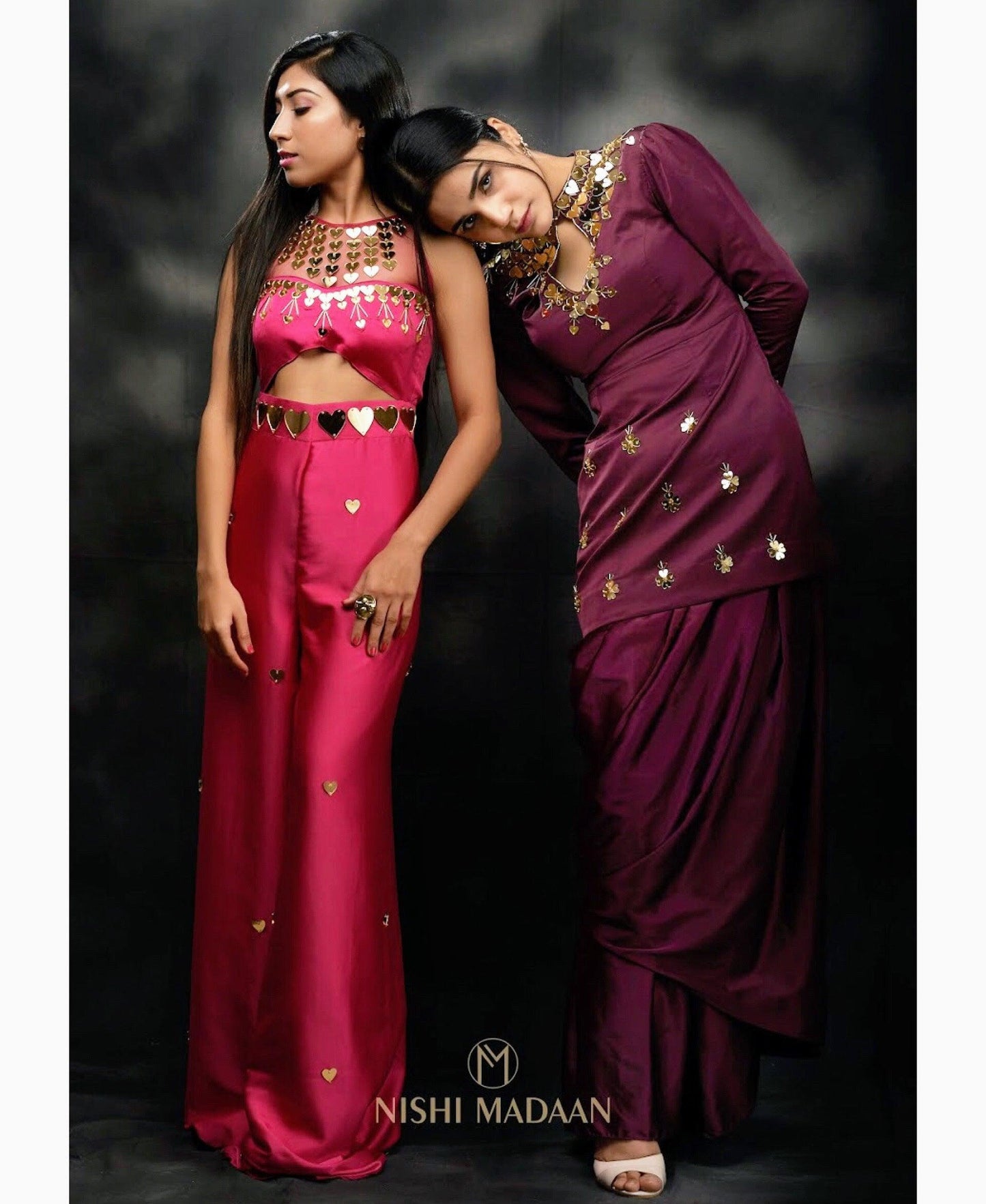 The captivating wine straight suit with draped skirt - Nishi Madaan Label